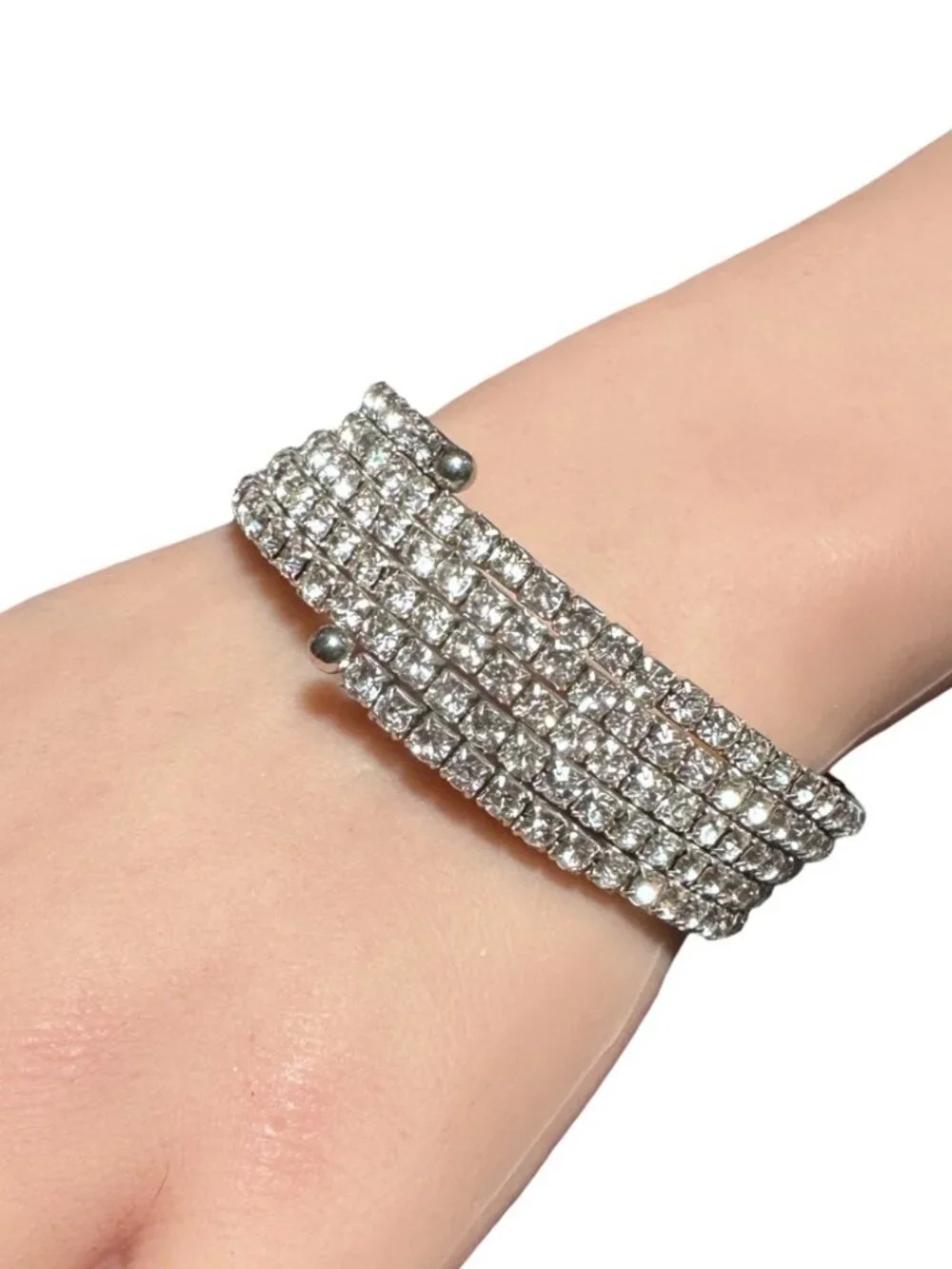 Wrap Bracelet Silver Tone Rhinestone Womens Costume Jewelry Lightweight NWOT